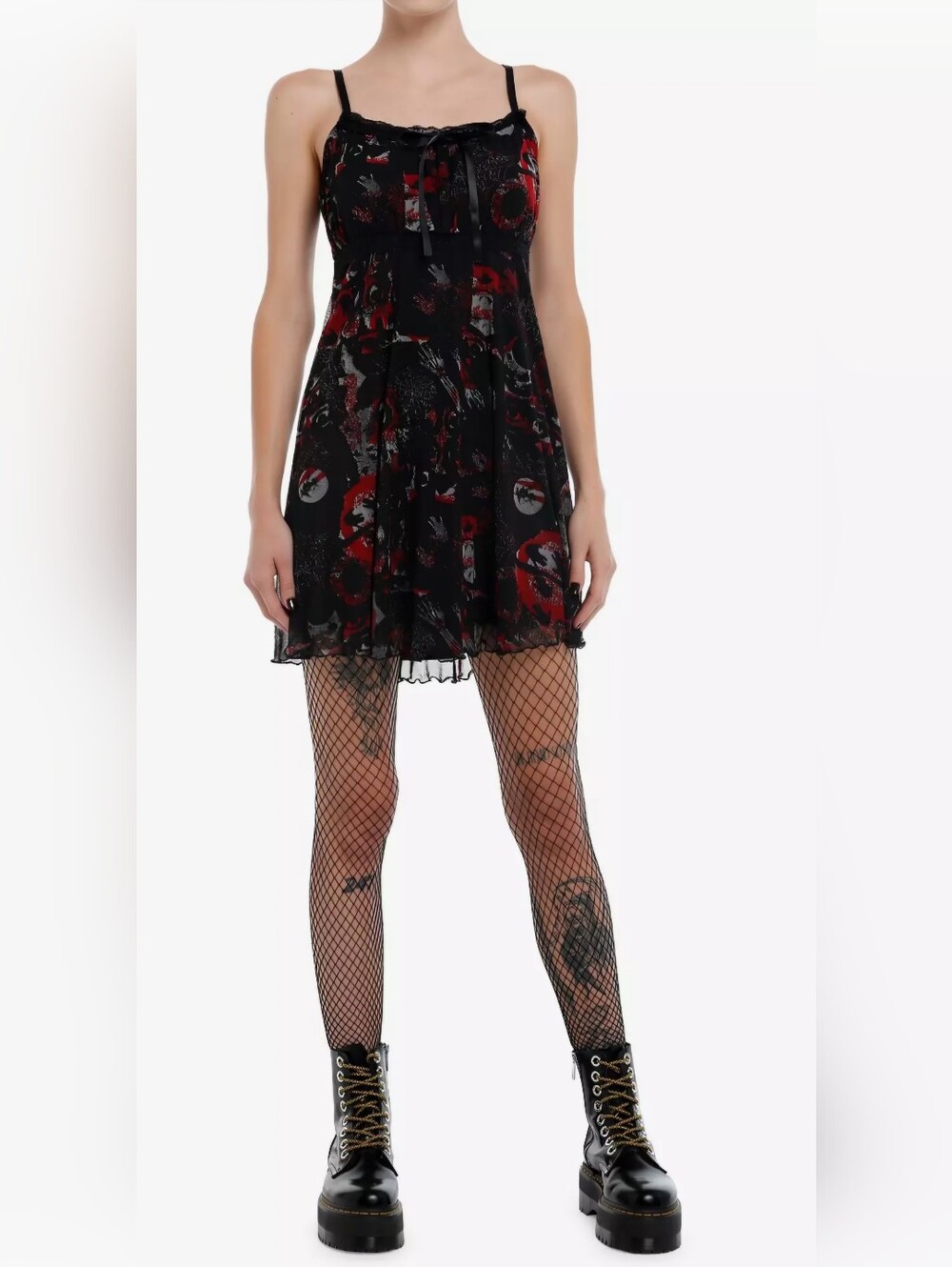 Social Collision Spooky Goth Mesh Layer Camisole Dress Skeleton Spiderweb S